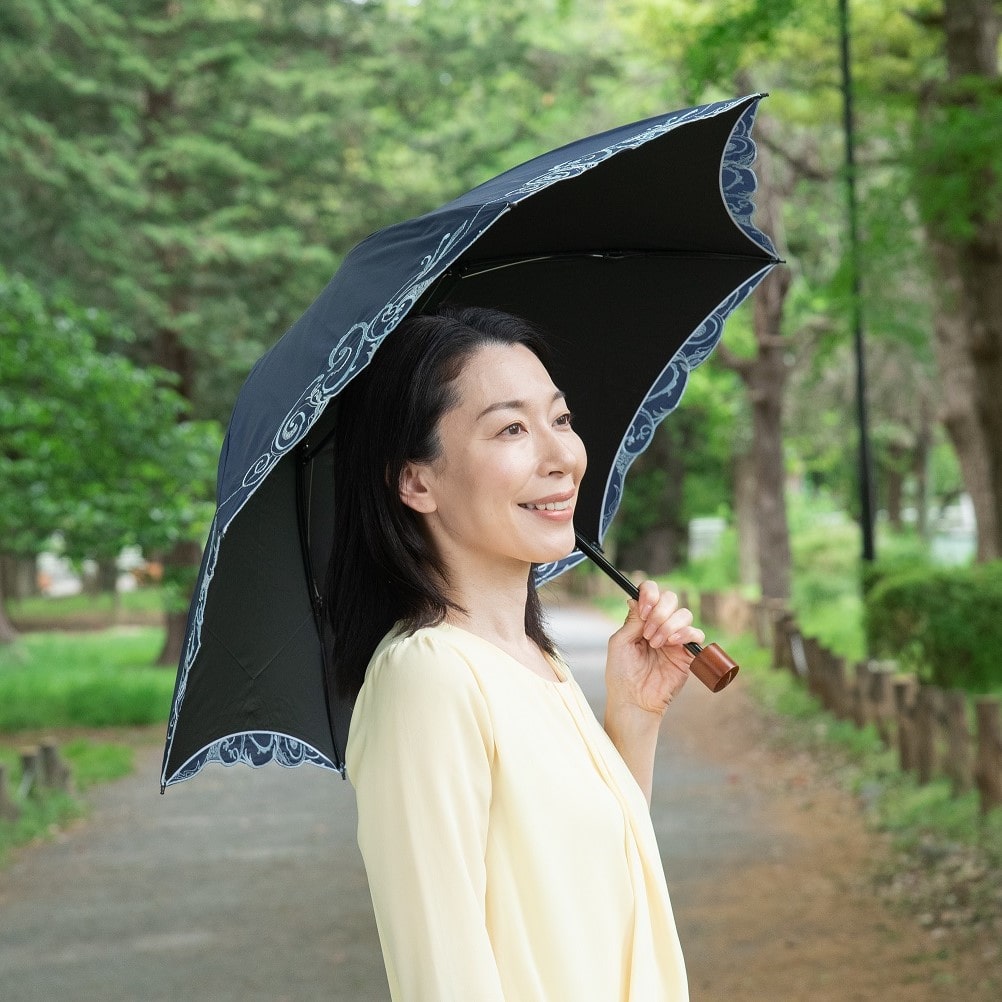 花紀行 ペイズリー刺繍＆クリスタル・耐久撥水ミニ折りたたみ日傘